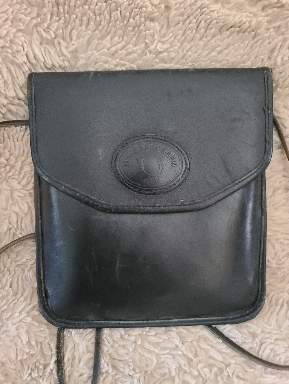 Michael Green Usa Black Leather Crossbody Bag, Unisex, Vintage